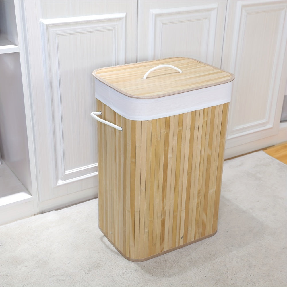 Kosz Na Pranie z Bambusa | Składany Kosz z Pokrywką w Naturalnym Designie