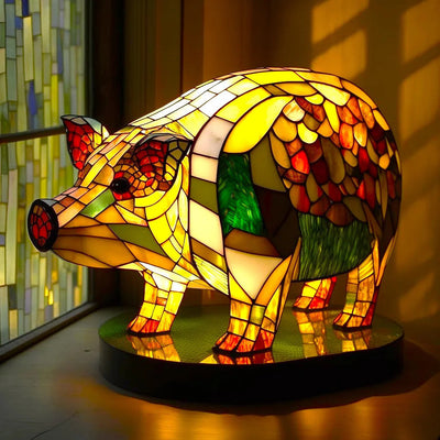 Artwork | Lampa z Zwierzętami w Kolorowym Szkle