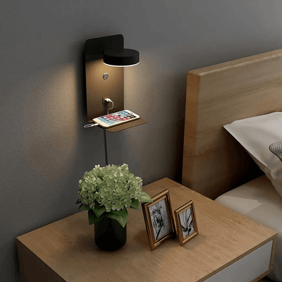 Lampka Ścienna Z Półką Usb | Regulowane Nowoczesne Oświetlenie