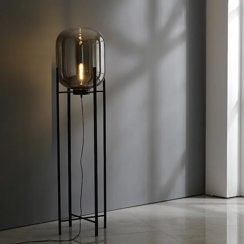 Lampa Podłogowa Riva | Lampa Stojąca Ze Szkła Dymionego Metalu
