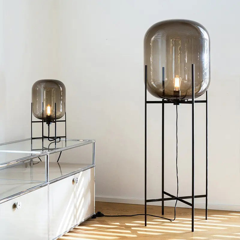 Lampa Podłogowa Riva | Lampa Stojąca Ze Szkła Dymionego Metalu