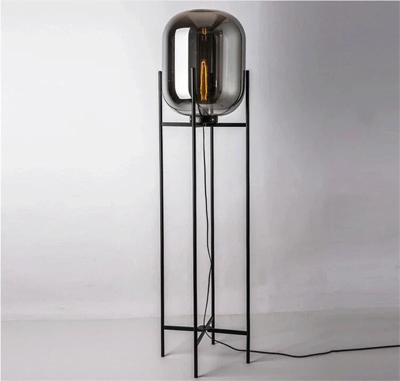 Lampa Podłogowa Riva | Lampa Stojąca Ze Szkła Dymionego Metalu