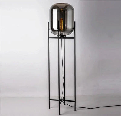 Lampa Podłogowa Riva | Lampa Stojąca Ze Szkła Dymionego Metalu