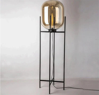 Lampa Podłogowa Riva | Lampa Stojąca Ze Szkła Dymionego Metalu